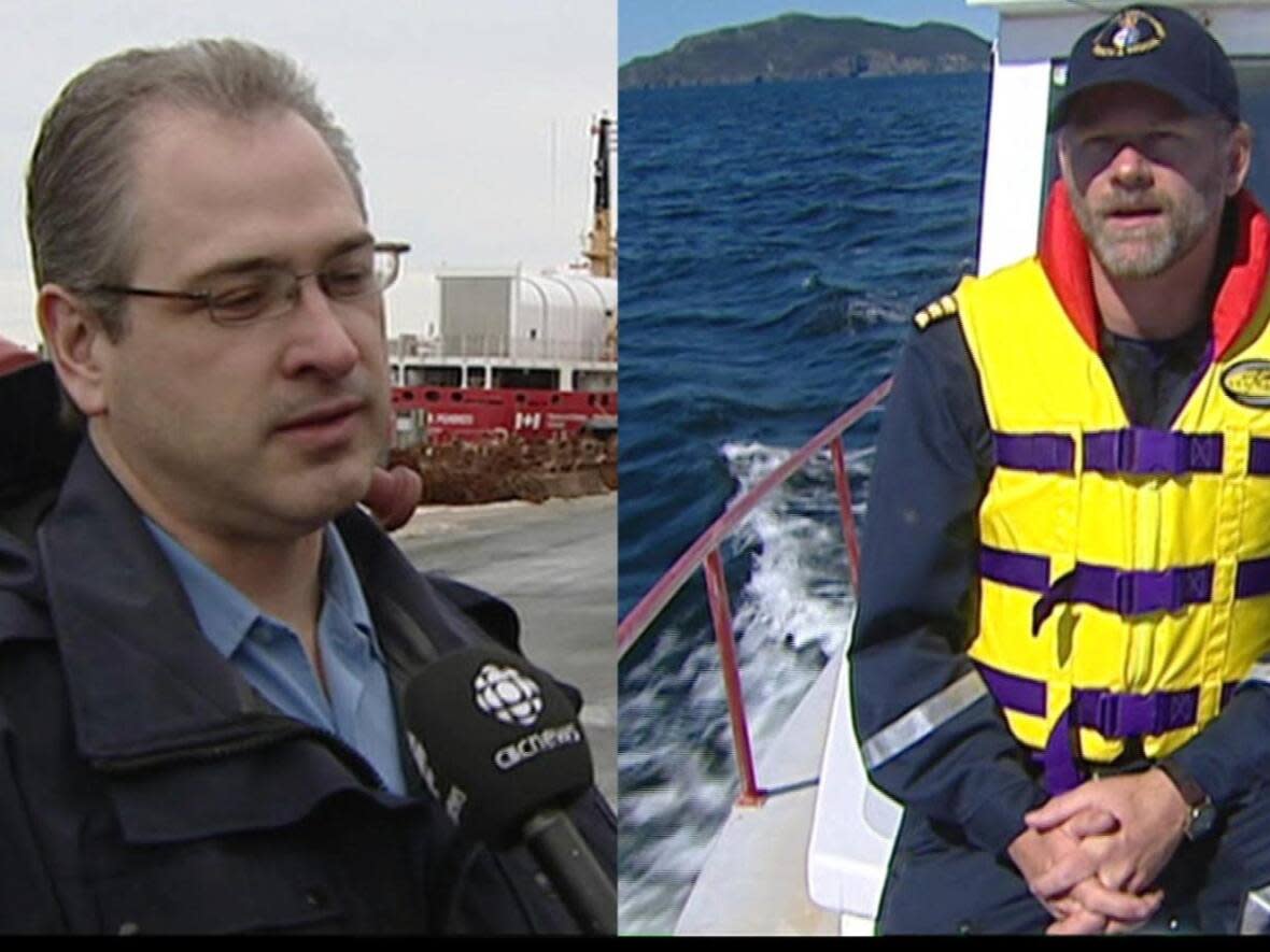 Kevin Barnes, left, and Brian Stone, seen in separate interviews, no longer work with the Canadian Coast Guard. (CBC - image credit)