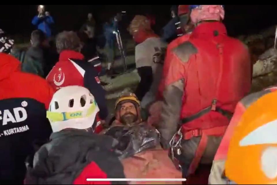Video images from Turkish channel TRHaber show US caver Mark Dickey following his rescue (TRHaber)