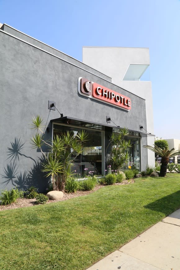 The exterior of a Chipotle restaurant in California