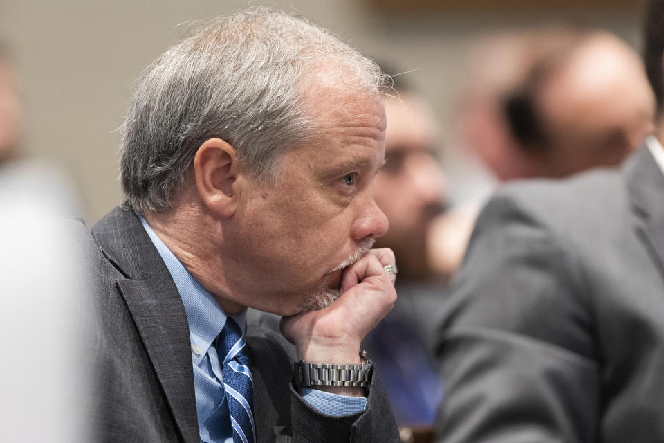 Prosecutor Creighton Waters listens to cross examination during Alex Murdaugh's trial for murder at the Colleton County Courthouse on Tuesday, Jan. 31, 2023 in Walterboro, S.C. Murdaugh, 54, is standing trial on two counts of murder in the shootings of his 52-year-old wife and 22-year-old son. Murdaugh faces 30 years to life in prison if convicted. (Joshua Boucher/The State via AP, Pool)