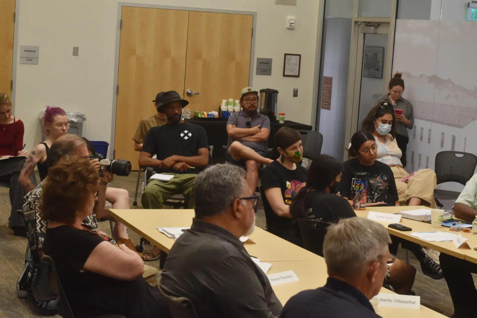 Members of the public attend the July Blue Ribbon Commission meeting on July 27, 2023, with some people speaking out against the building of a new jail.