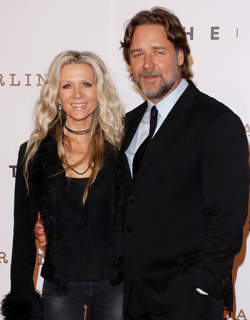 Oscar-winning actor and New Zealand native Russell Crowe and his wife of nine years, Australian actress Danielle Spencer, revealed plans to end their nine-year union in October. The bombshell came three months after Spencer was seen cozying up to Damian Whitewood, her partner on the Australian version of "Dancing With the Stars," <a href="http://www.eonline.com/news/354060/russell-crowe-danielle-spencer-anatomy-of-a-possible-split" rel="nofollow noopener" target="_blank" data-ylk="slk:E! reported;elm:context_link;itc:0;sec:content-canvas" class="link ">E! reported</a>. The couple, who met on the set of the 1990 movie "The Crossing," have two sons together.