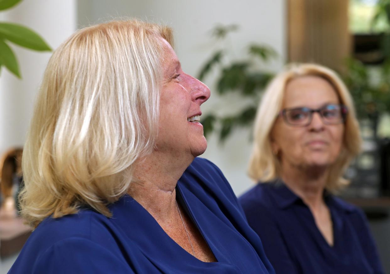 James Wert’s widow Rebecca recalls fond memories of her late husband as her sister-in-law looks on Wednesday, July 17, 2024, during an interview at the Ravenna Police Station.