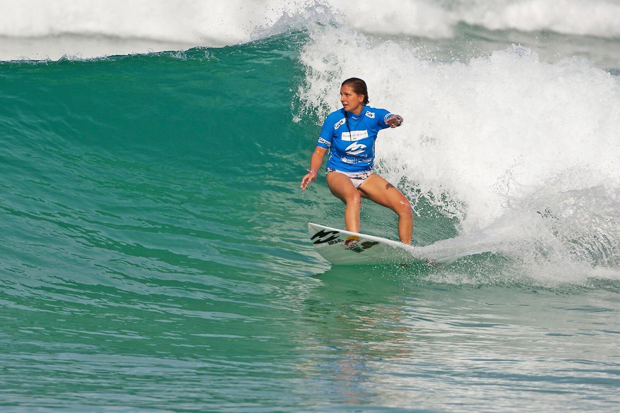 RIO DE JANEIRO, RIO DE JANEIRO - MAY 12: Maya Gabeira of Brasil competes only to be eliminated during the Billabong Rio Pro in Round 2 at Barra da Tijuca on May 12, 2011 in Rio de Janeiro, Brazil. (Photo by Kelly Cestari/World Surf League via Getty Images)