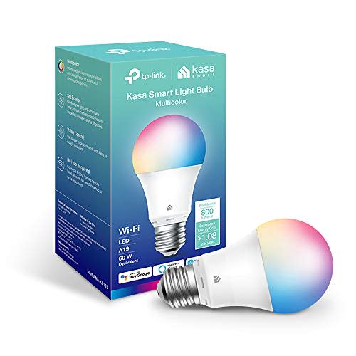 New Kasa Smart Bulb, Full Color Changing Dimmable Smart WiFi Light Bulb Compatible with Alexa and Google Home, A19, 9W 800 Lumens,2.4Ghz only, No Hub Required, 1-Pack (KL125), Multicolor (AMAZON)