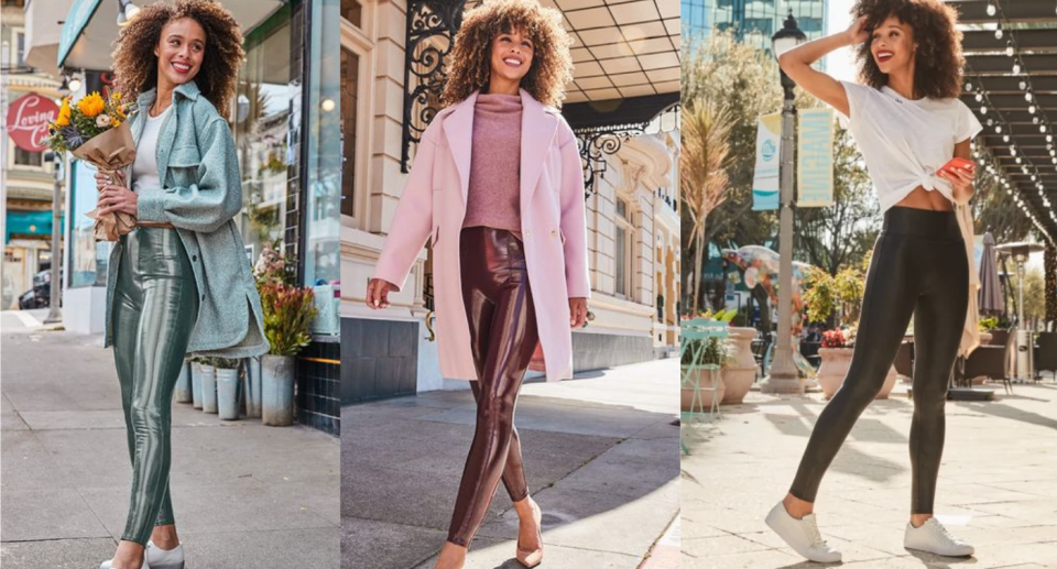 Spanx Faux Leather Leggings come in new patterns and shades for fall. Images via Spanx.