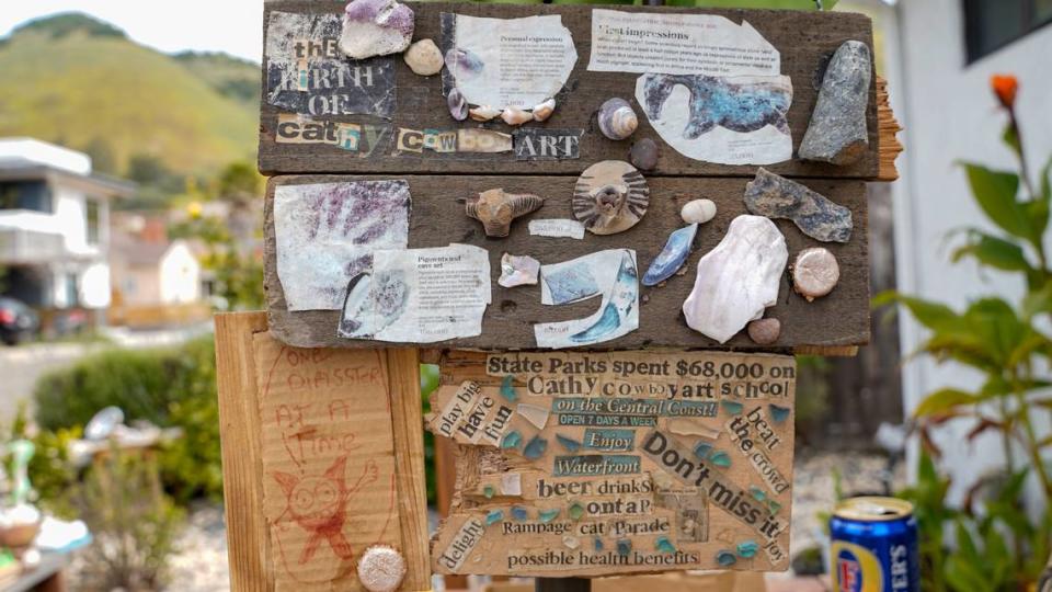 Cowboy, an unhoused Shell Beach resident, makes sculptures and collages in his free time using rocks, seashells and whatever he can get his hands on. Cowboy has been homeless for more than 25 years but said he isn’t interested in being housed.