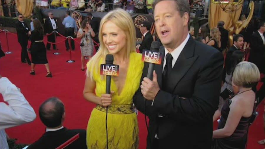 Jessica Holmes and Sam Rubin reporting from the red carpet. (KTLA)