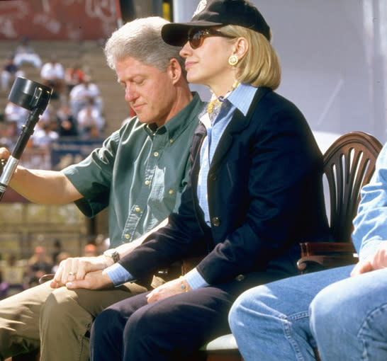 Hillary Clinton sporting a baseball hat on April 27, 1997