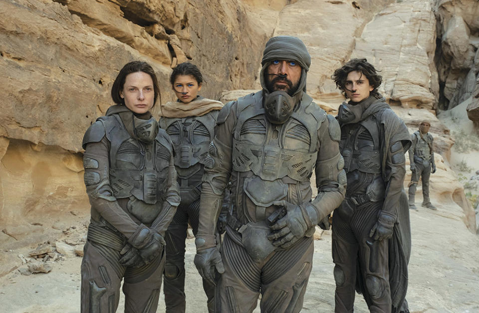 Dune: Part One (2021) Adapting Frank Herbert’s sci-fi novel was a boyhood dream — and landed the filmmaker two Oscar nominations (for screenwriting and as a producer). The cast includes (from left) Rebecca Ferguson, Zendaya and Javier Bardem.