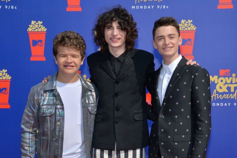 Gaten Matarazzo, Finn Wolfhard and Noah Schnapp, from left to right, attend the MTV Movie & TV Awards in 2019. File Photo by Jim Ruymen/UPI