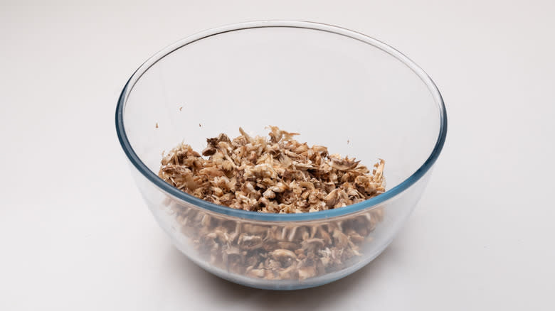 bowl with shredded mushrooms 