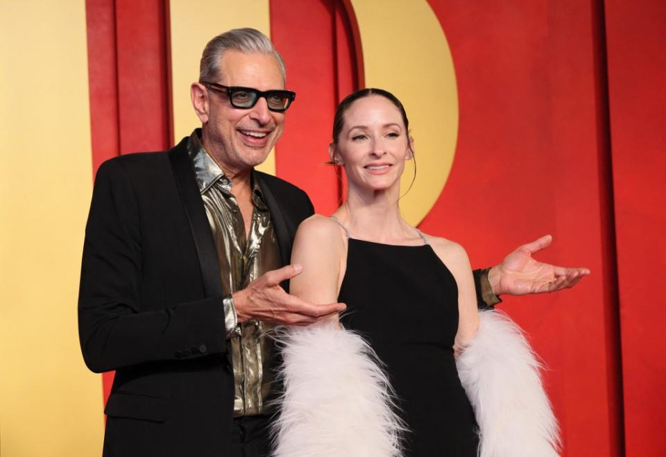 Jeff Goldblum and Emilie Livingston arrive at the Vanity Fair Oscar Party after the 96th Academy Awards in March 2024. REUTERS