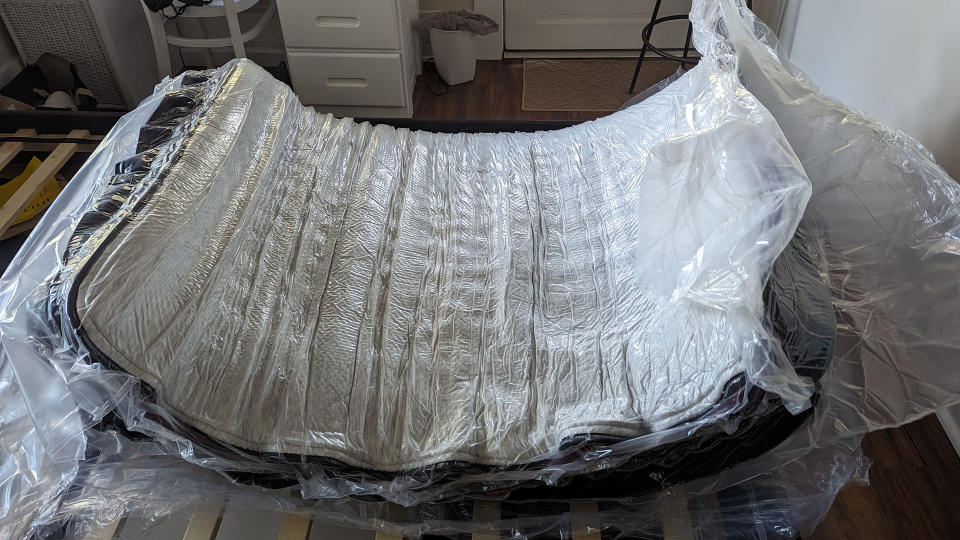 Helix Dusk Luxe mattress rolled and vacuum packed in a box
