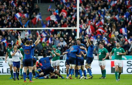 Rugby Union - France v Ireland - RBS Six Nations Championship 2016 - Stade de France, St Denis, France - 13/2/16 France celebrate victory at the end of the game Action Images via Reuters / Andrew Boyers Livepic