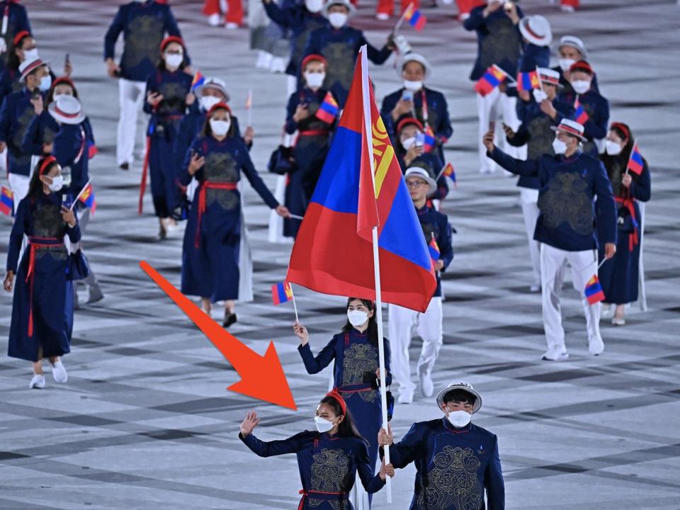 mongolia olympic team entering the opening ceremony