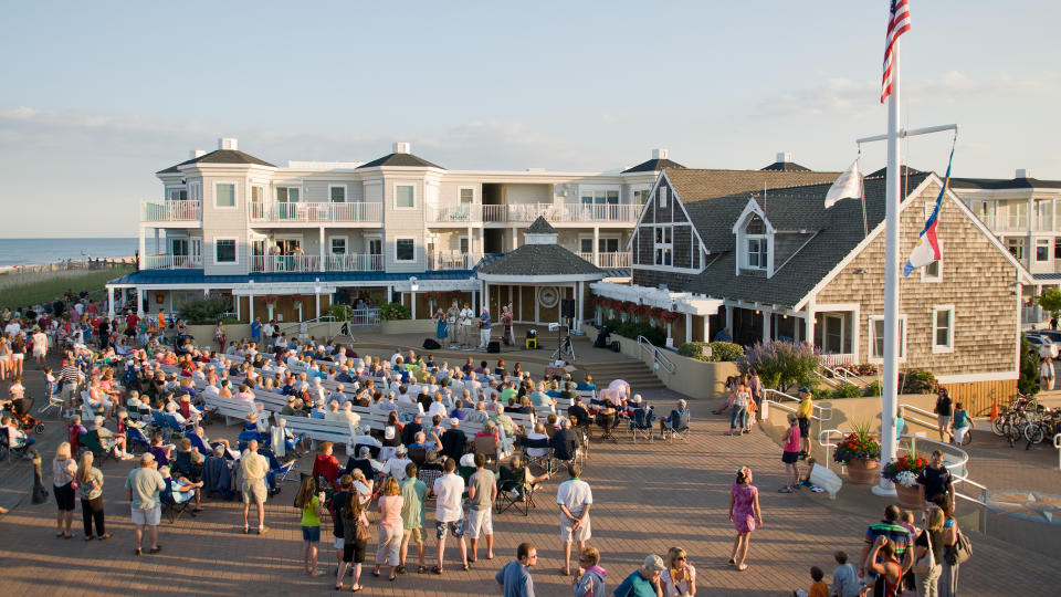 Bethany Beach, Delaware, USA - July 15, 2011: Evening concerts are held on Friday and Saturday nights during the summer at the bandstand on the boardwalk in Bethany Beach, Delaware, USA.