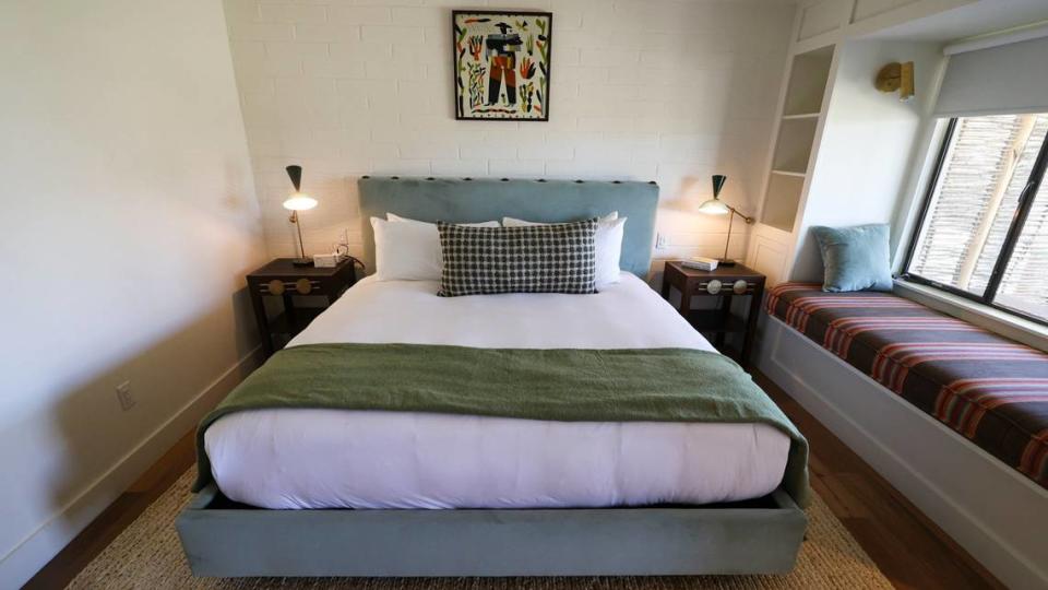 The River Lodge’s rooms have books and have been completely renovated. The Paso Robles property is a mid-century modern hotel built in 1947 that was recently updated, as seen in these photos June 7, 2024.