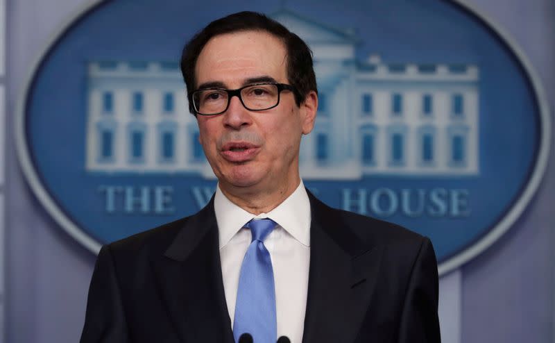 FILE PHOTO: Treasury Secretary Steven Mnuchin speaks during the daily coronavirus task force briefing at the White House in Washington