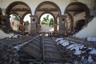 The Immaculate Concepcion Catholic church lies in ruins after an overnight earthquake in Guayanilla, Puerto Rico, Tuesday, Jan. 7, 2020. A 6.4-magnitude earthquake struck Puerto Rico before dawn on Tuesday, killing one man, injuring others and collapsing buildings in the southern part of the island. (AP Photo/Carlos Giusti)