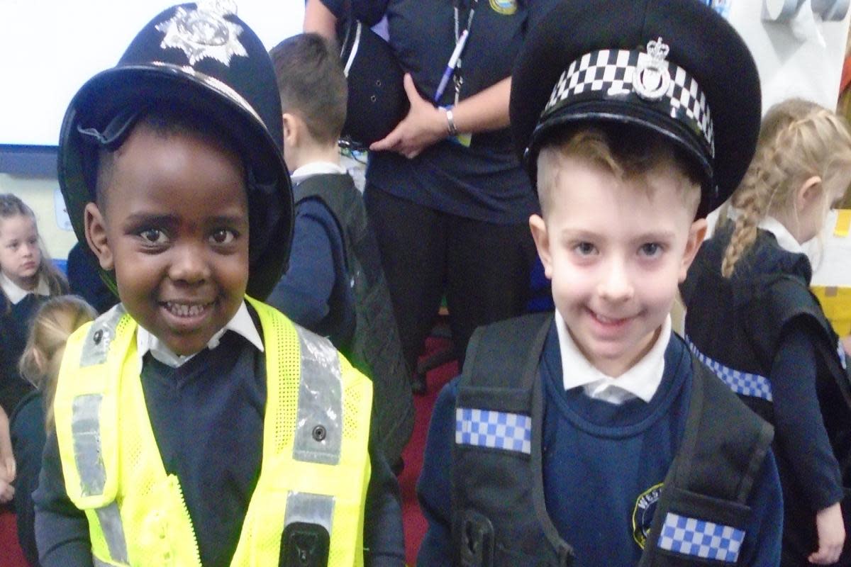 The children got to dress up like police officers following the talk <i>(Image: Submitted)</i>