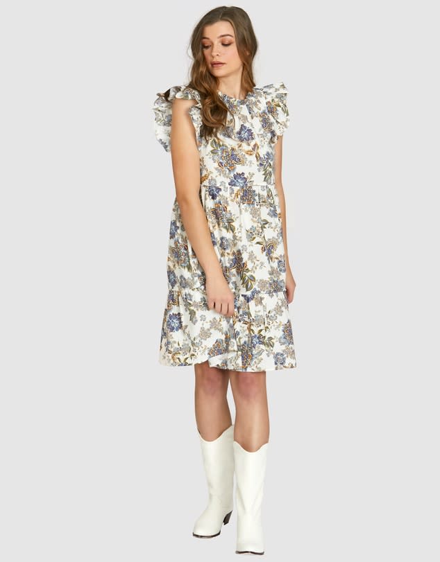 Kachel Maisy Shoulder Ruffle Mini Dress $239,