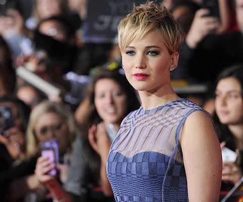 Jennifer Lawrence pixie cut in November 2013.