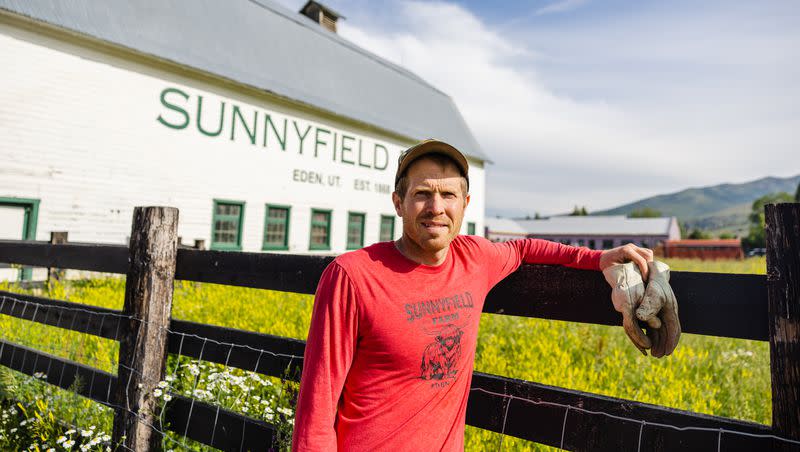 Alan Vause poses for a portrait at Sunnyfield Farm in Eden, Weber County, on Thursday, June 29, 2023. Vause’s family has farmed the land for the last five generations.