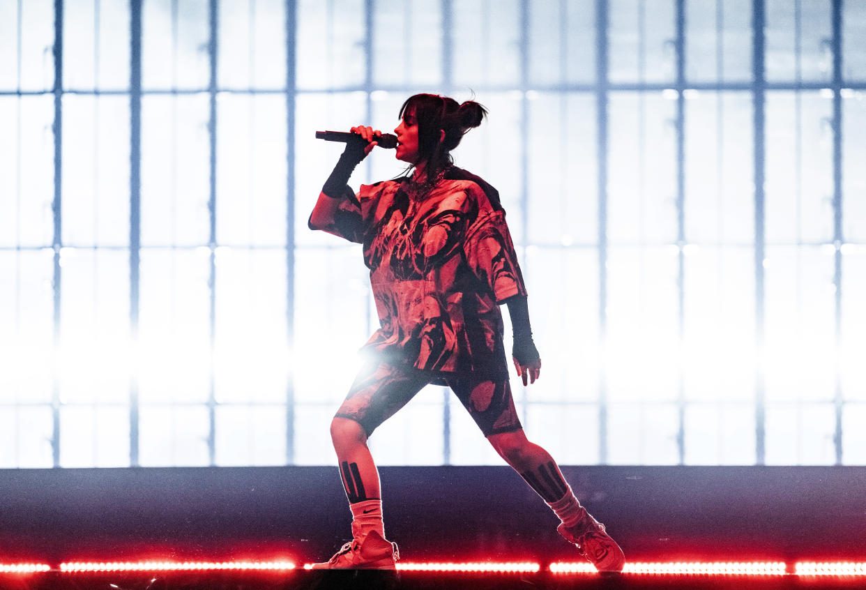 LONDON, ENGLAND - JUNE 10: Billie Eilish performs on stage during her Happier Than Ever World Tour, at The O2 Arena on June 10, 2022 in London, England. (Photo by Samir Hussein/Getty Images for Live Nation UK)