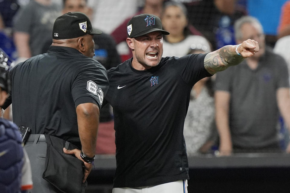 Marlins manager Skip Schumaker is expected to be at the helm of a different (and better) team by this time next year. (AP Photo/Marta Lavandier)