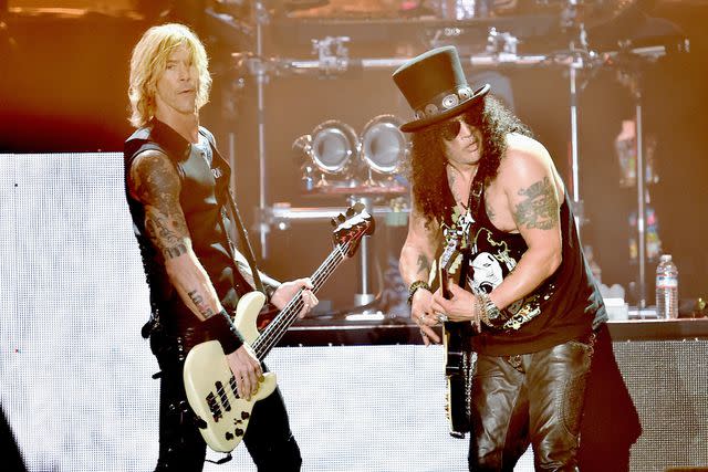 <p>Kevin Winter/Getty Images for Coachella</p> Duff McKagan and Slash of Guns N' Roses during 2016's Coachella