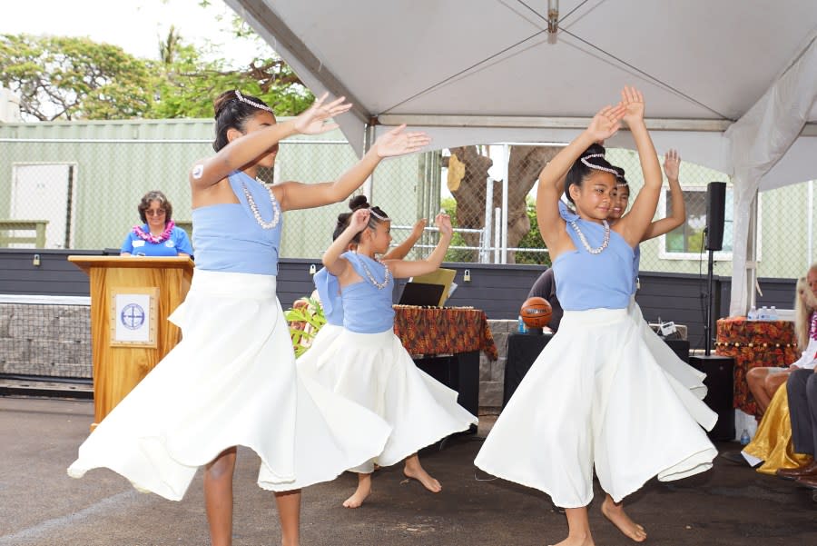 Sacred Hearts School Hawaiian Studies and Hula Club performed Auana hula to honor Lahaina. (Courtesy Sacred Hearts School)