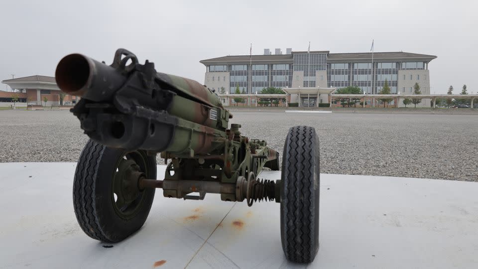 A howitzer in front of the UN Command Headquarters on Camp Humphreys. - Charlie Miller/CNN