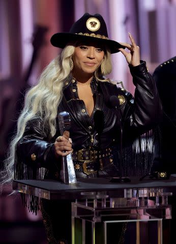 <p>Kevin Winter/Getty</p> Beyoncé at the iHeartRadio Music Awards in Los Angeles on April 1. 2024
