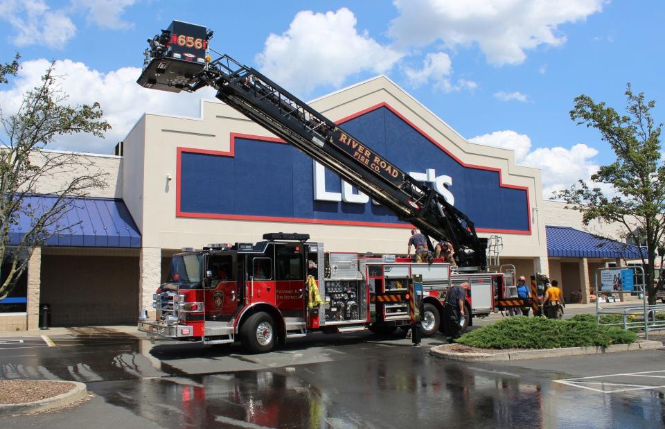 A two-alarm fire damaged the Lowe's Home Improvement store on Centennial Avenue Monday afternoon.