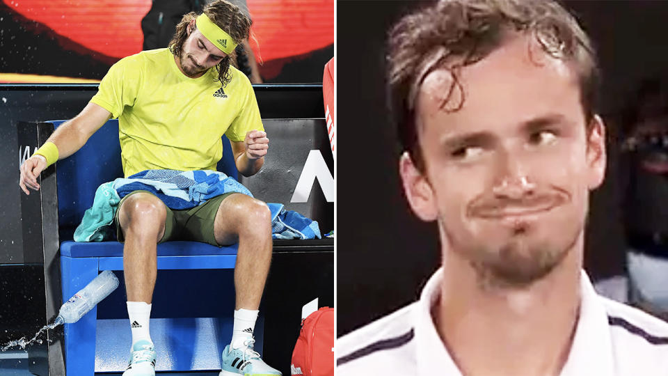 Daniil Medvedev and Stefanos Tsitsipas, pictured here during their Australian Open semi-final.