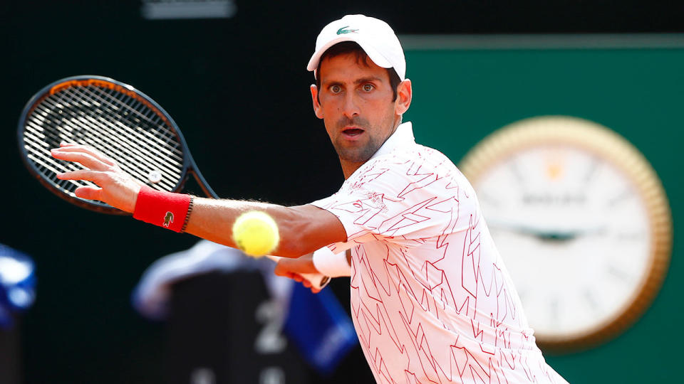 Djokovic is seen competing at the 2020 Italian Open.