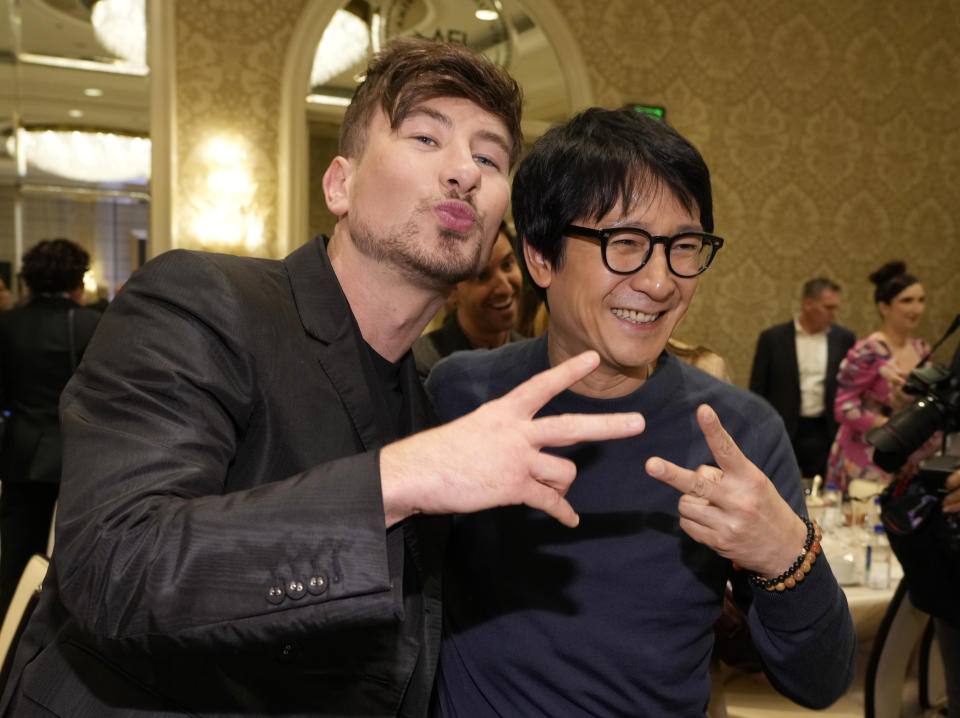 Actors Barry Keoghan, left, and Ke Huy Quan pose together at the 2023 AFI Awards, Friday, Jan. 13, 2023, at the Four Seasons Beverly Hills in Los Angeles. (AP Photo/Chris Pizzello)
