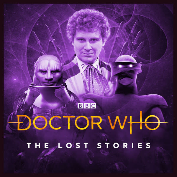 an image of the Sixth Doctor and two alien creatures on a dark purple tinted cover for a Big Finish audio series. Title says BBC Doctor Who Mind of the Hodiac