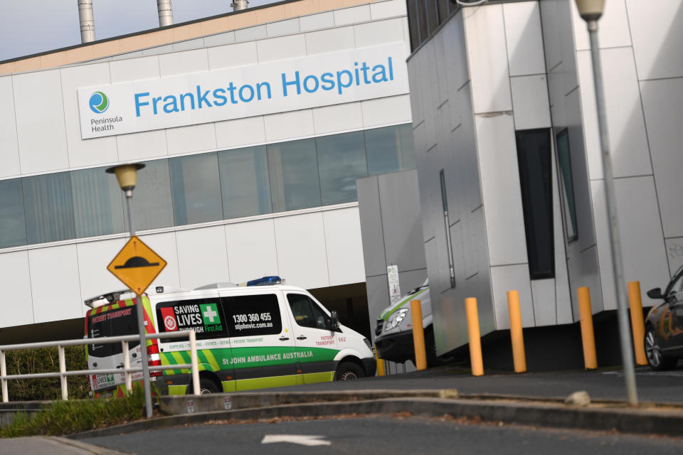 Pictured is an ambulance entering Frankston Hospital. Source: AAP