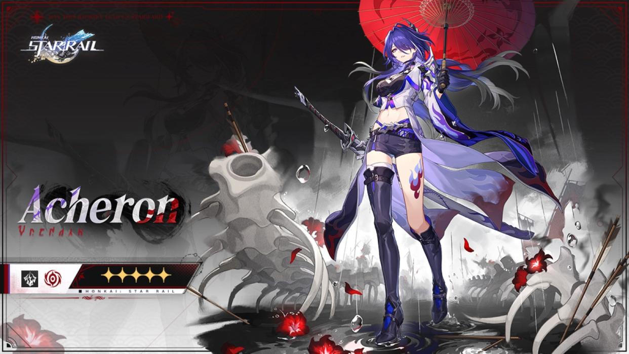 Honkai: Star Rail has revealed the 5-star Lightning Nihility character Acheron to be one of the new characters coming in version 2.1 in mid-March. (Photo: HoYoverse)