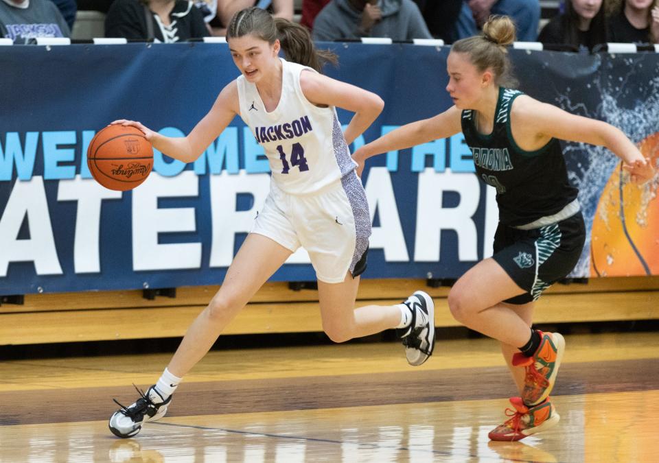 Jackson’s Madison Lepley, in action against Nordonia a year ago, scored 15 in Tuesday's district semifinals.