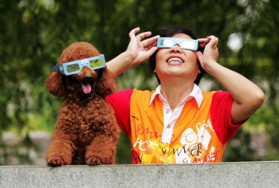 While you might be scrambling to find special glasses for the eclipse, you don’t need to worry about getting any for your pet. Visual China Group via Getty Images