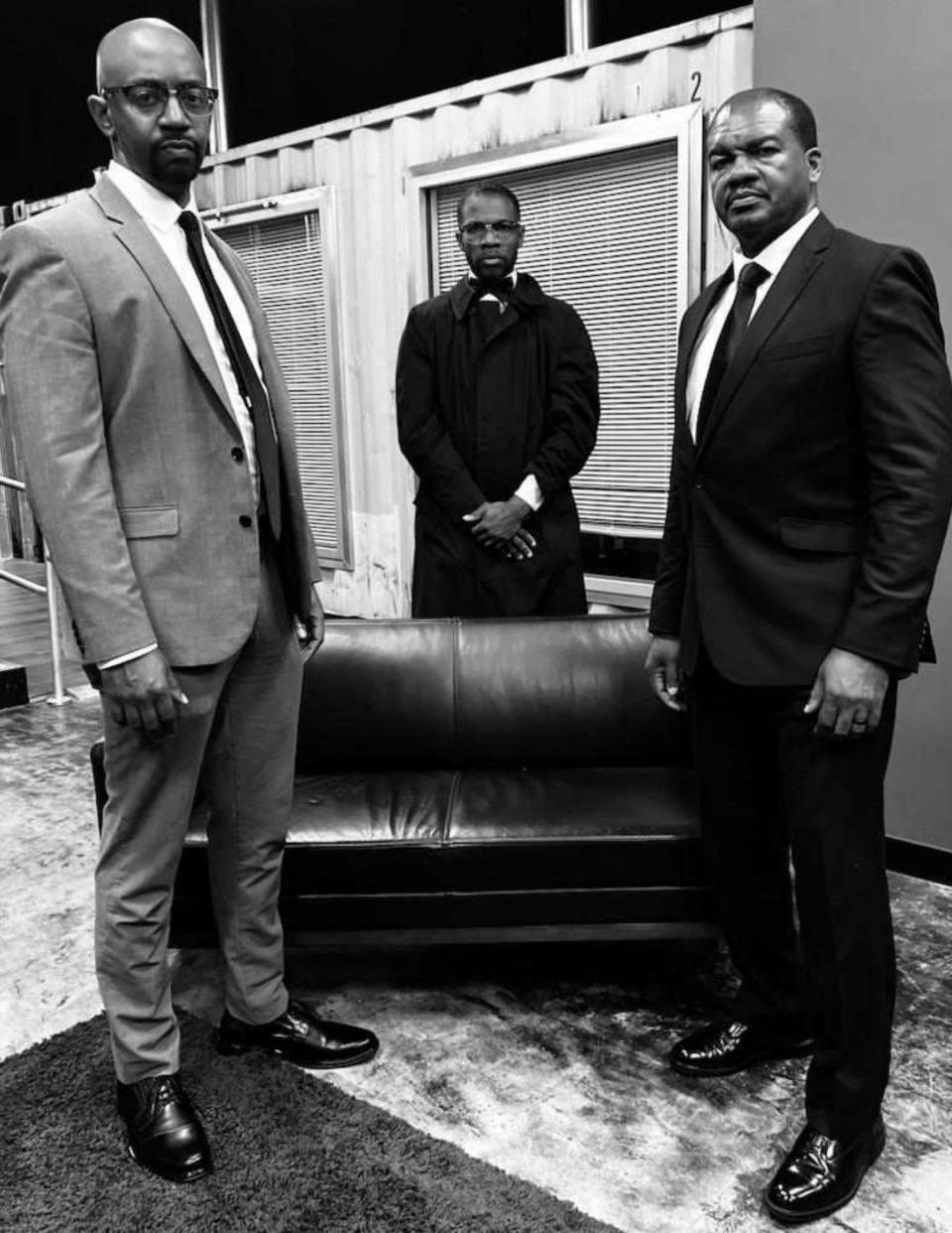 David McFadden as "Malcolm X," Maury Lambright as "Rashad" and Ben Codallo as "Dr. King" in the play "The Meeting." It will be performed at Funky Dog Improv in the Eau Gallie Arts District on Friday through Sunday, Feb. 23 through 25. Visit blackboxblackout.com.