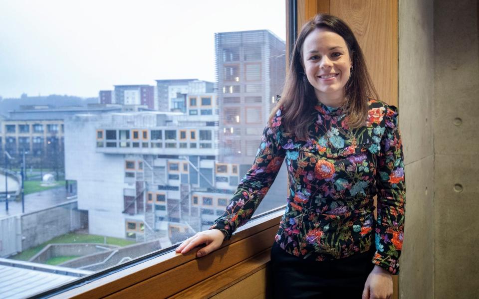 Finance Secretary Kate Forbes in her office in Holyrood, Edinburgh, ahead of delivering the Scottish Budget  - Jane Barlow/PA