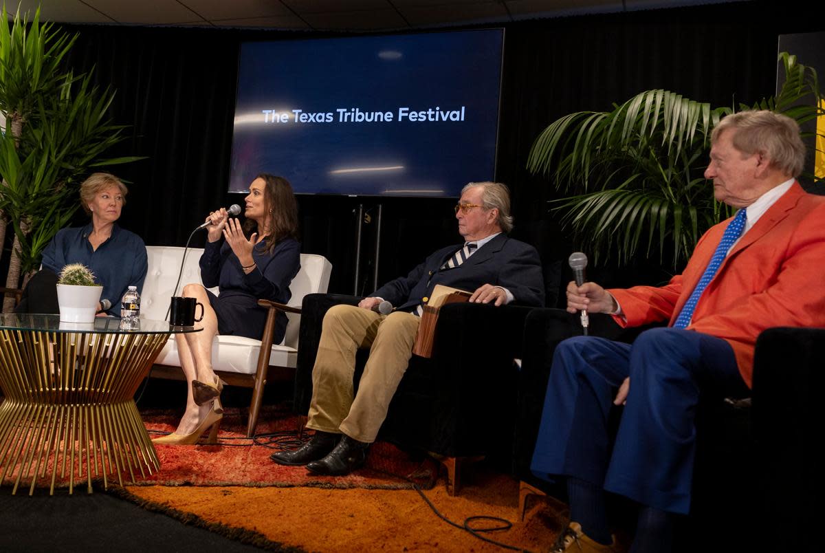 Texas Tribune politics reporter Patrick Svitek moderates a panel with Harriet O’Neill, Erin Epley, Dick DeGuerin and Rusty Hardin about Ken Paxton’s impeachment trial at The Texas Tribune Festival in Austin on Sept. 23, 2023.