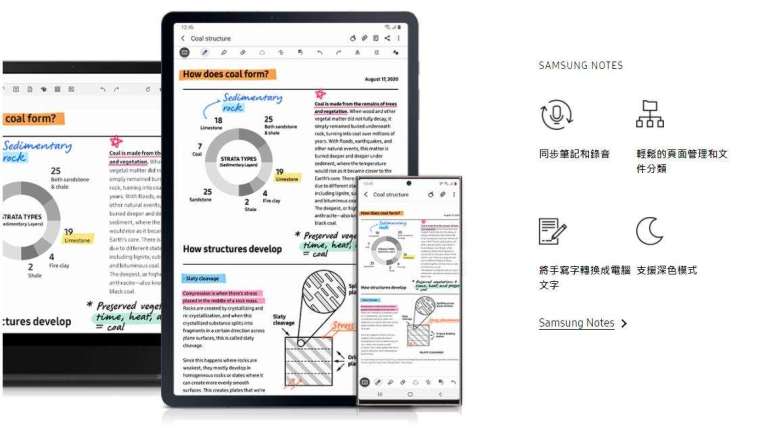 善用內建Samsung Notes APP的同步語音、筆記總管、資料夾分層等功能，能夠輔助筆記做得更加快速與準確。