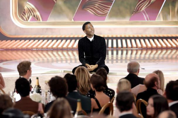 PHOTO: In this handout photo provided by NBC, host Jerrod Carmichael speaks onstage during the 80th Annual Golden Globe Awards, on Jan. 10, 2023, in Beverly Hills, Calif. (Rich Polk/NBC via Getty Images)