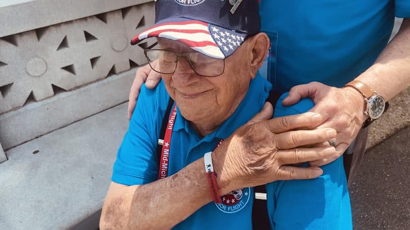 Veteran Bernard Corney visits Washington, D.C., with the Mid-Michigan Honor Flight. (May 8, 2024)