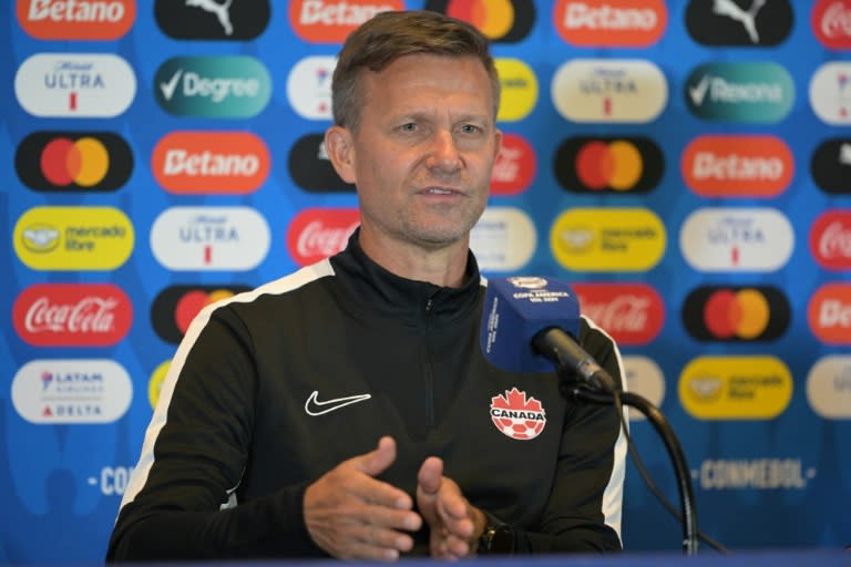 El seleccionador de fútbol de Canadá, el estadounidense Jesse Marsch, durante la rueda de prensa previa al partido de semifinales ante Argentina en la Copa América, el 8 de julio de 2024 en East Rutherford, Nueva Jersey (EEUU) (Juan Mabromata)